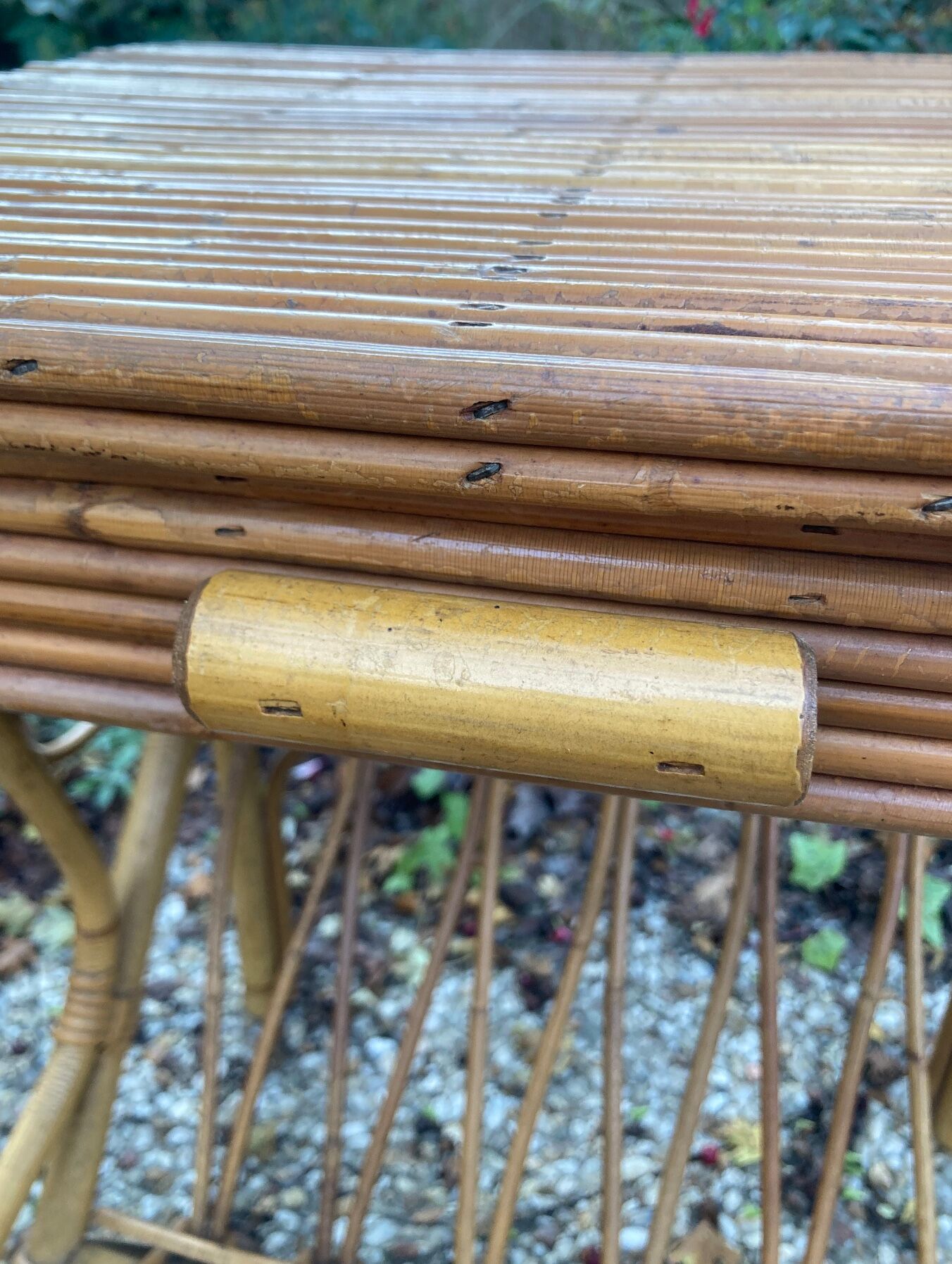 Vintage rattan magazine rack table