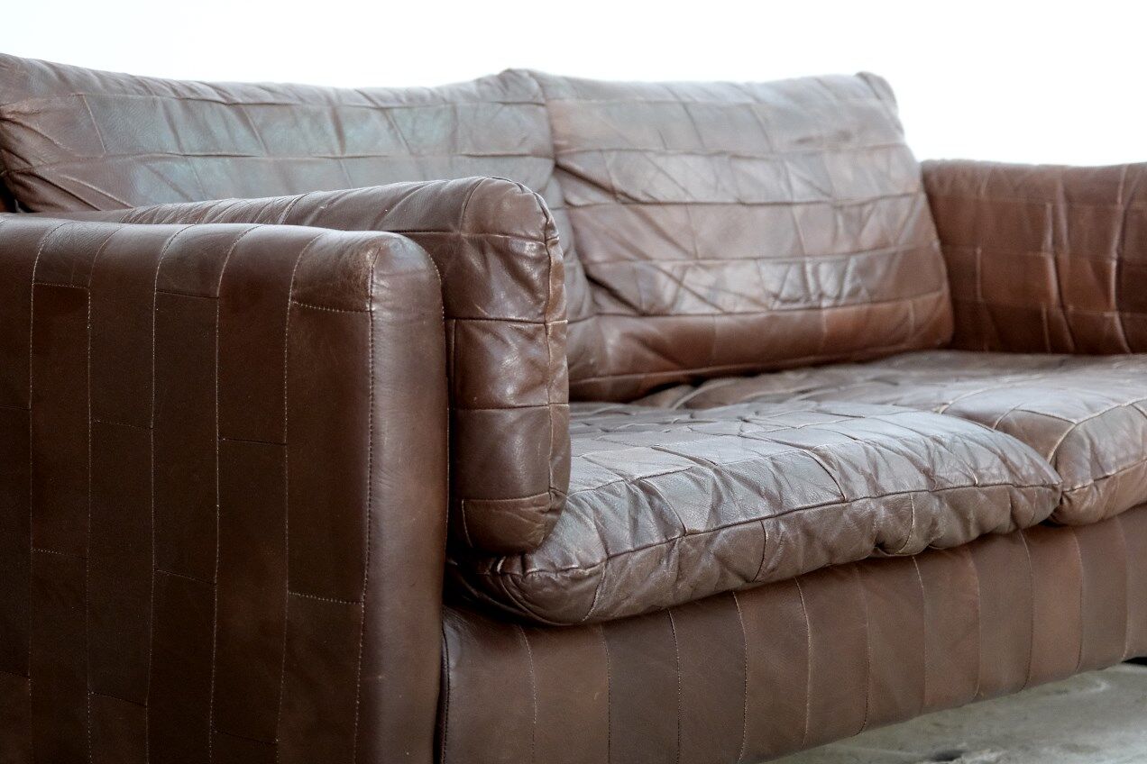 Mid-century patchwork leather sofa in the style of De Sede, 1970s