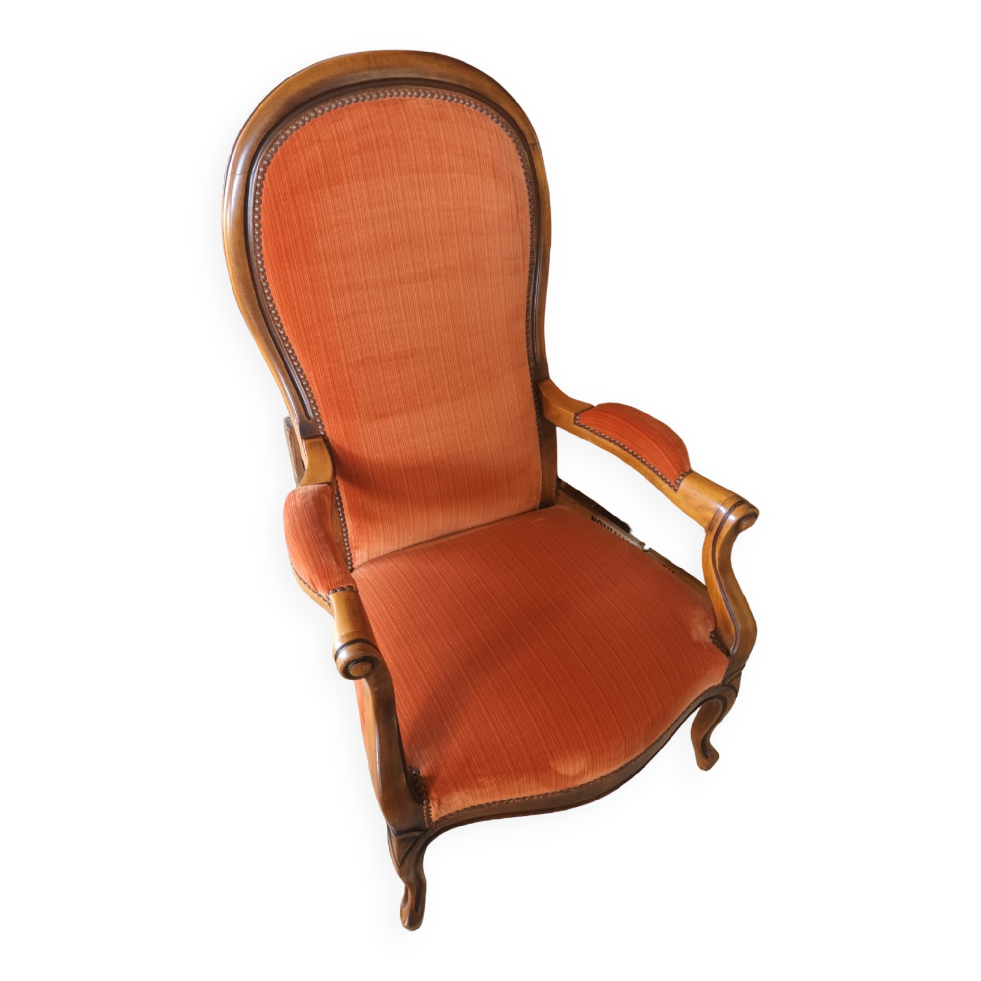 Deux fauteuils type Voltaire, en velours orange