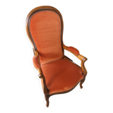 Two Voltaire type armchairs, in orange velvet
