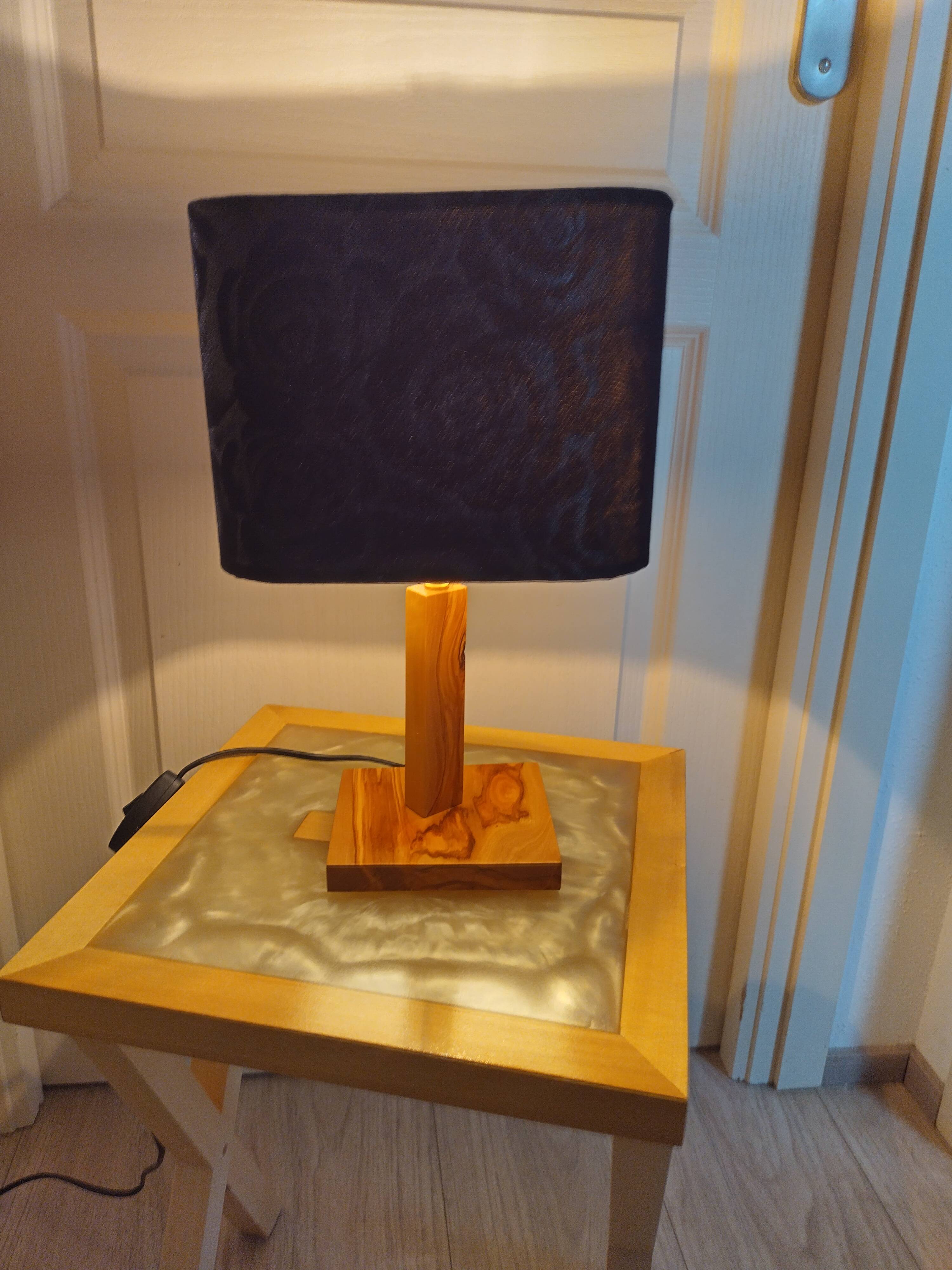 Handcrafted olive wood lamp