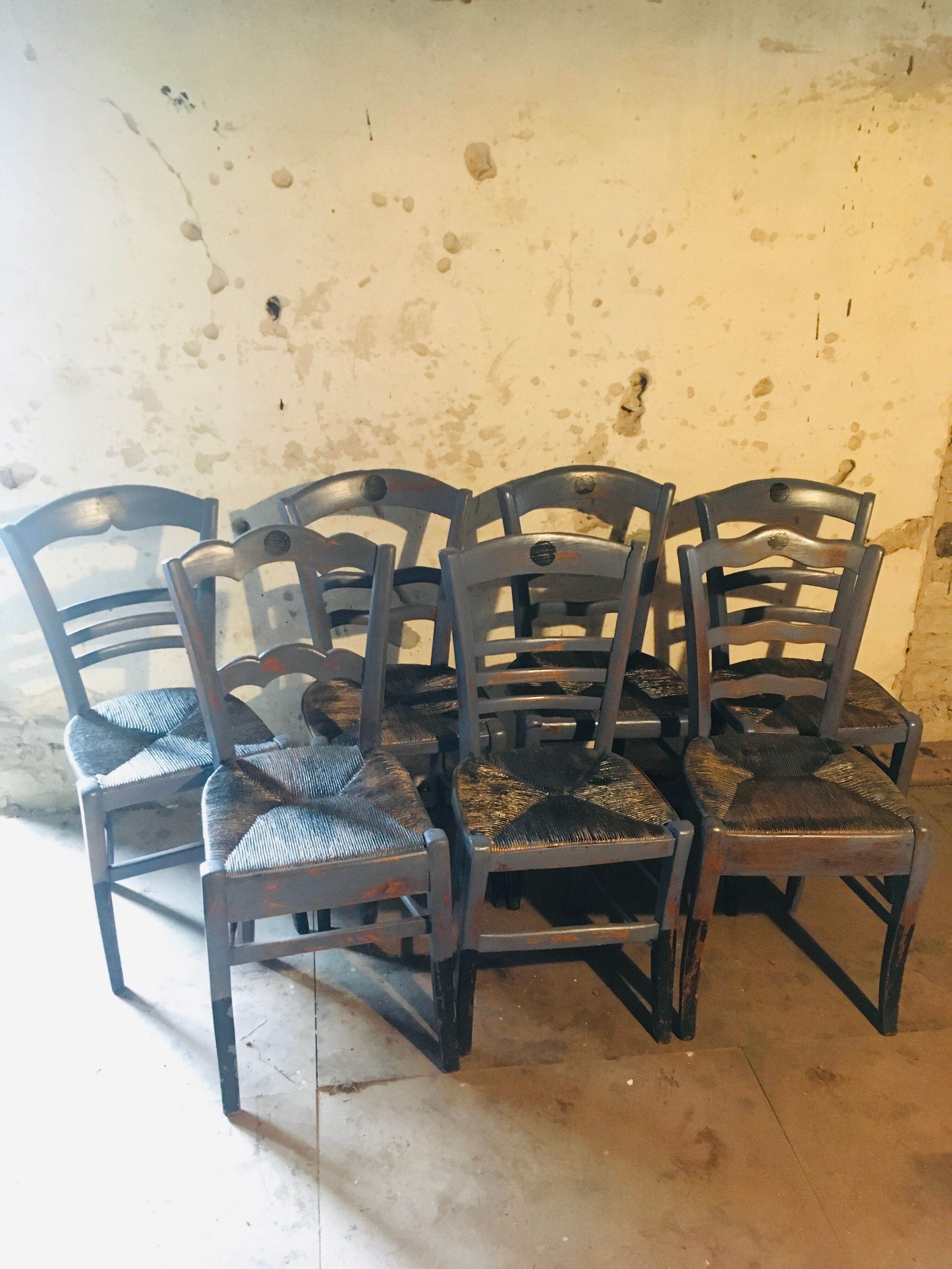 Set of 7 mustache bistro chairs