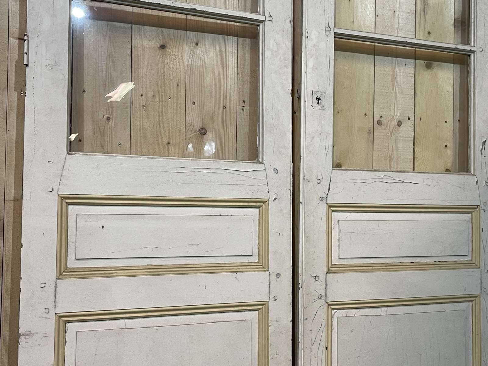 Double glazed interior door in fir from the early 20th century - 2m44 x 1m48