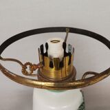 French country 1960s rustic green ceramic and glass vintage table lamp