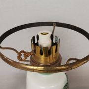French country 1960s rustic green ceramic and glass vintage table lamp