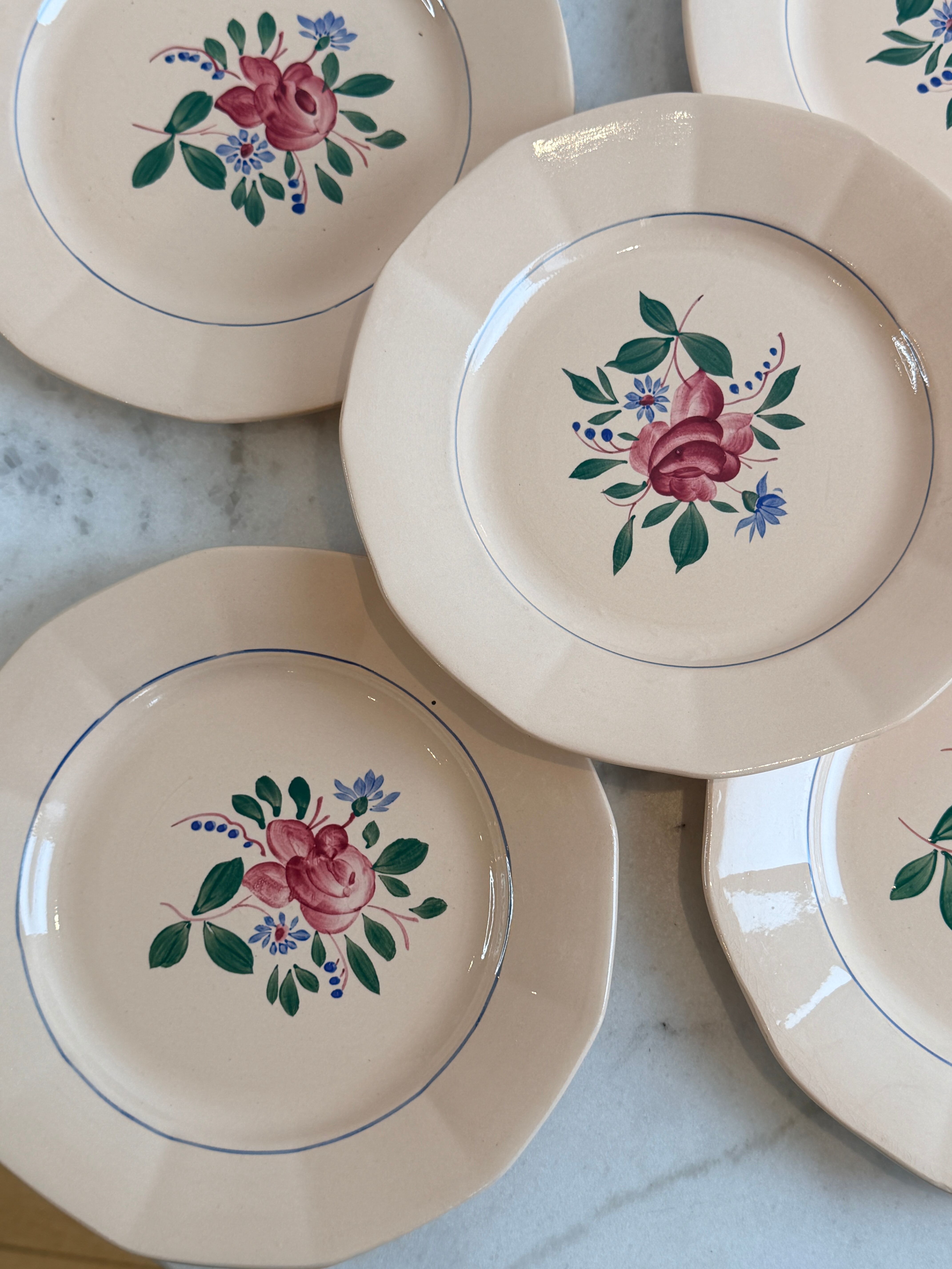 Set of 13 flat plates - hand-painted - Sarreguemines
