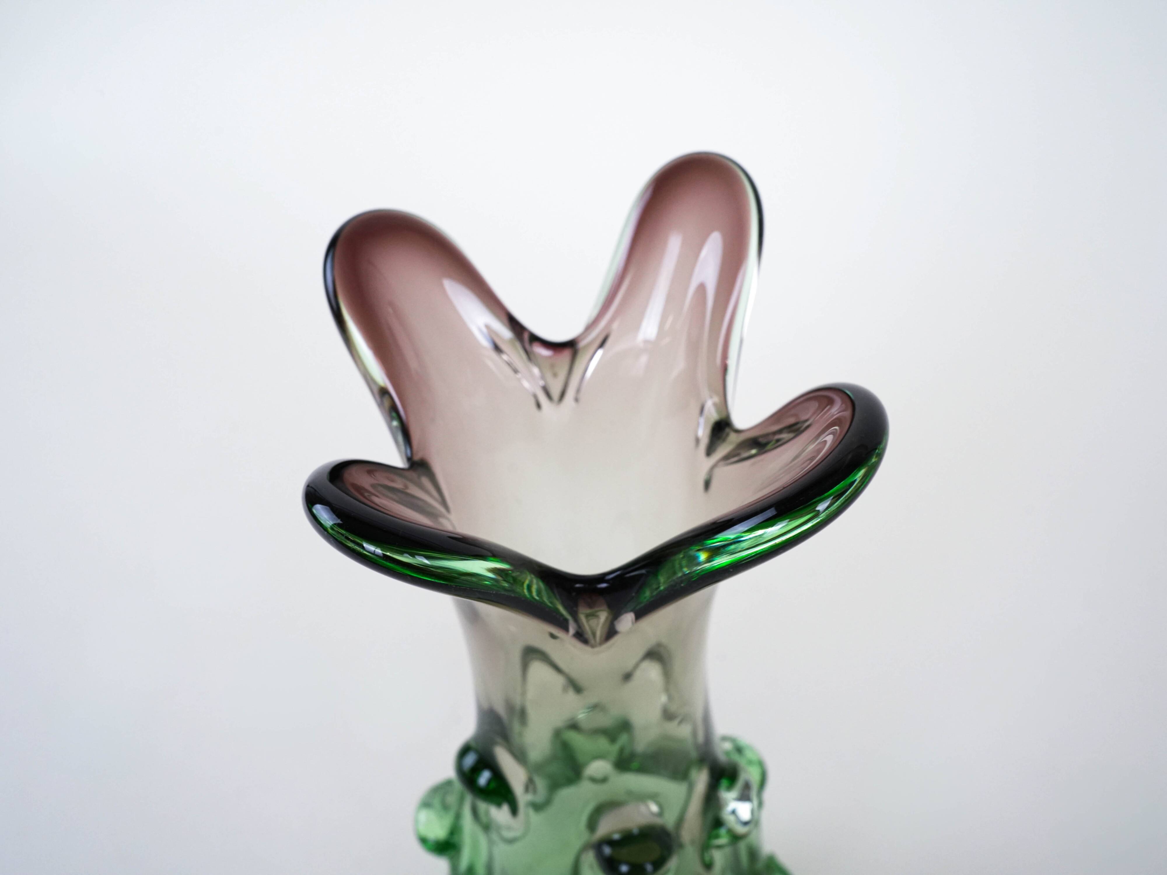 Green vase, Murano glass, 1960s, made in Italy