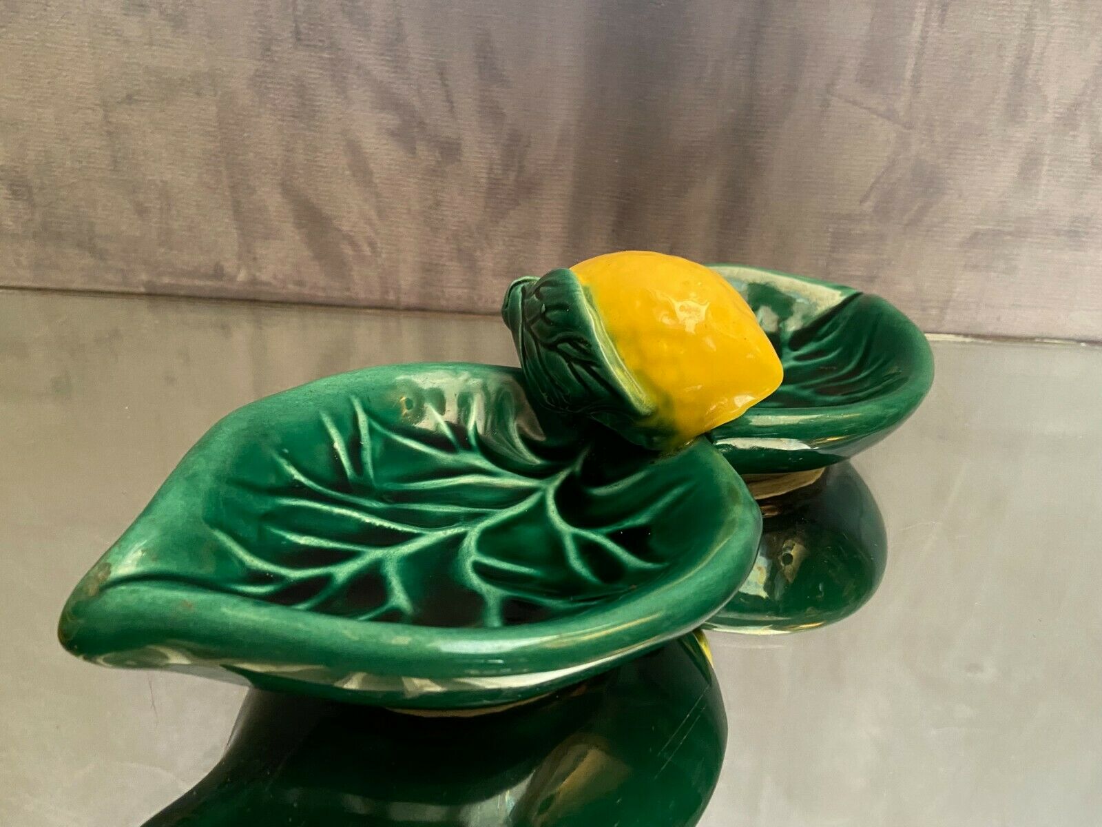 Double compartment dish in Vallauris earthenware decorated with lemon