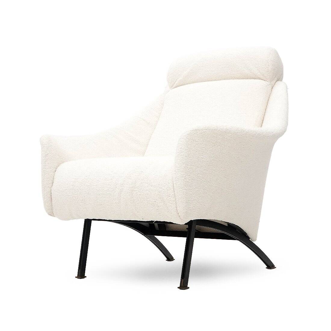 Pair of white boucle armchairs, 1950s, set of 2