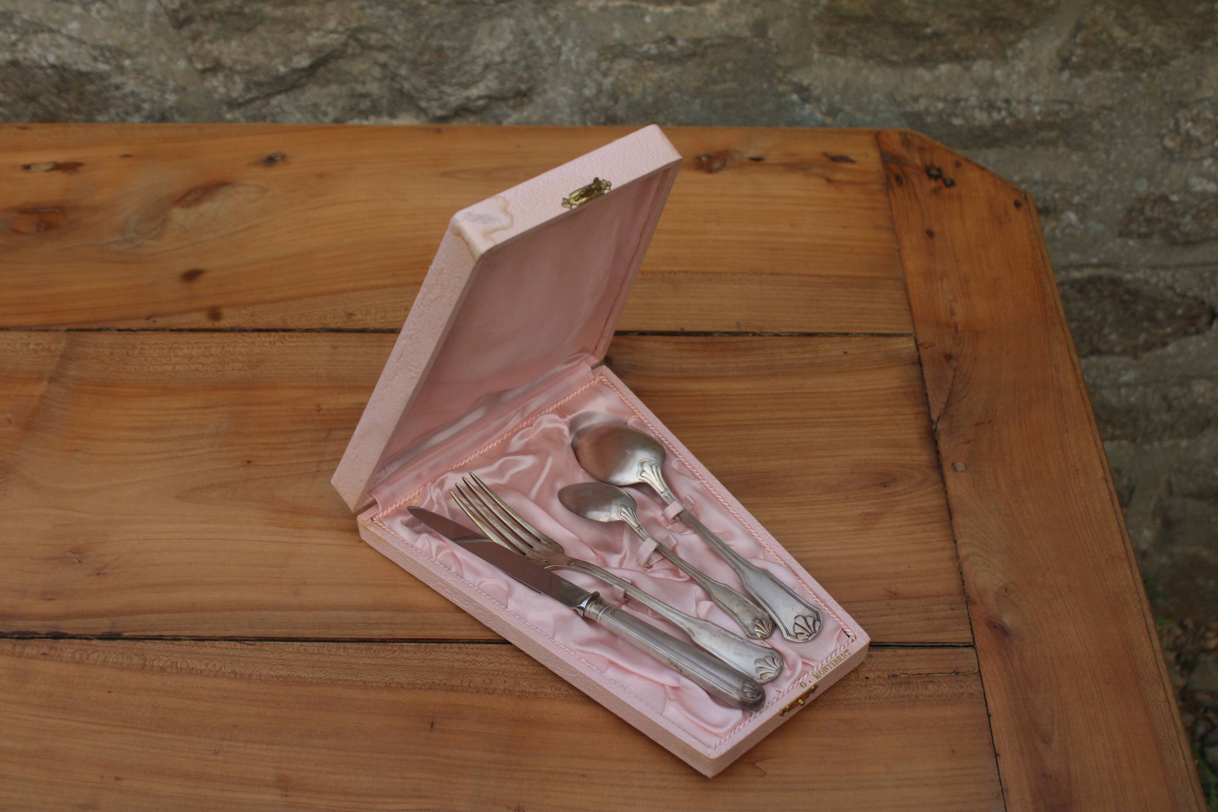 Vintage 4-piece silver-plated metal box set – shell motif – 18 g silver plating