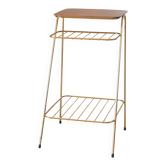 Small brass side table with a teak top, 1960.