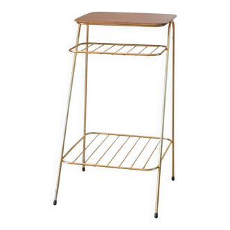 Small brass side table with a teak top, 1960.