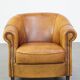 Fauteuil club vintage en cuir de mouton cognac clair