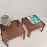 Pair of vintage 70s smoked plexiglass coffee tables by Prisunic