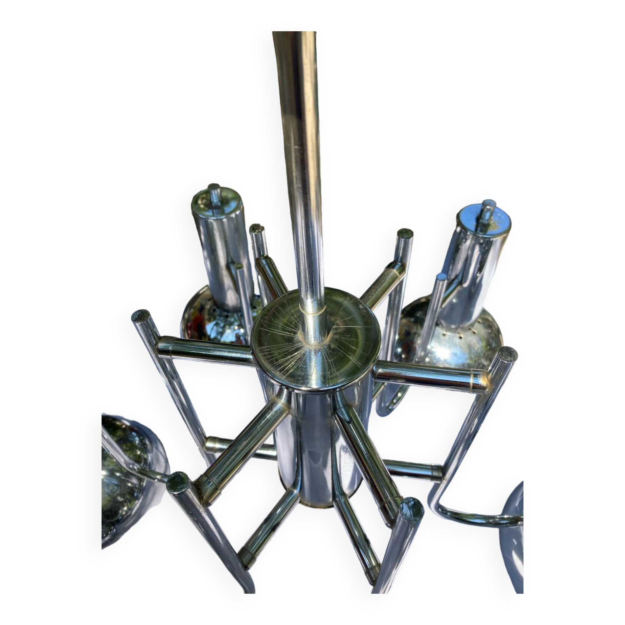 6-lamp vintage 70'S chrome pendant light