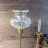 Lampe à poser métal doré abat jour verre ciselé, vintage