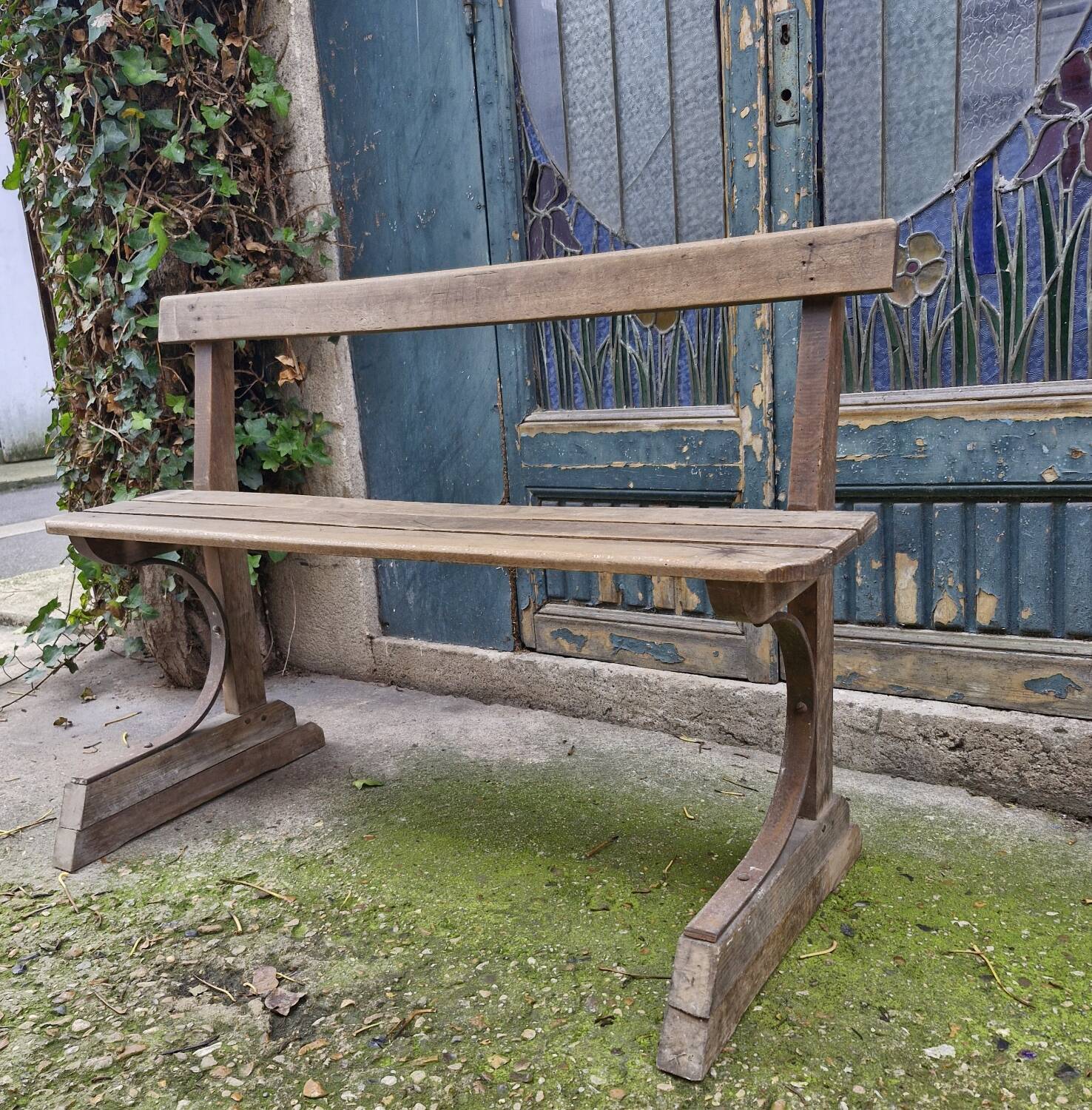 Antique wooden bench, France 19th century