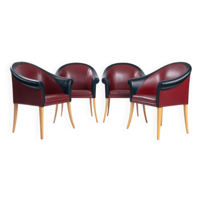 Fauteuils Sinan en cuir et bois de hêtre, rouge et noir, conçus par Poltrona Frau