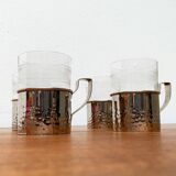 Vintage tea glasses RDA from East Germany by MUQ, Metallwarenfabrik Union Quedlinburg, set of 4.