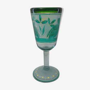 Verre cristal à décors d’oiseaux givré émaux et peinture anonyme XIX début XXe