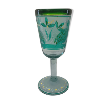 Verre cristal à décors d’oiseaux givré émaux et peinture anonyme XIX début XXe