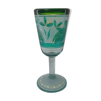 Crystal glass with enamel frosted bird decorations and anonymous painting XIX early twentieth
