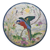 Grand plat en faïence à décor d'un perroquet