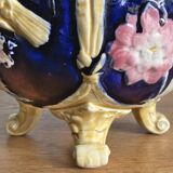 Antique earthenware flowerpot with bird decoration - circa 1900