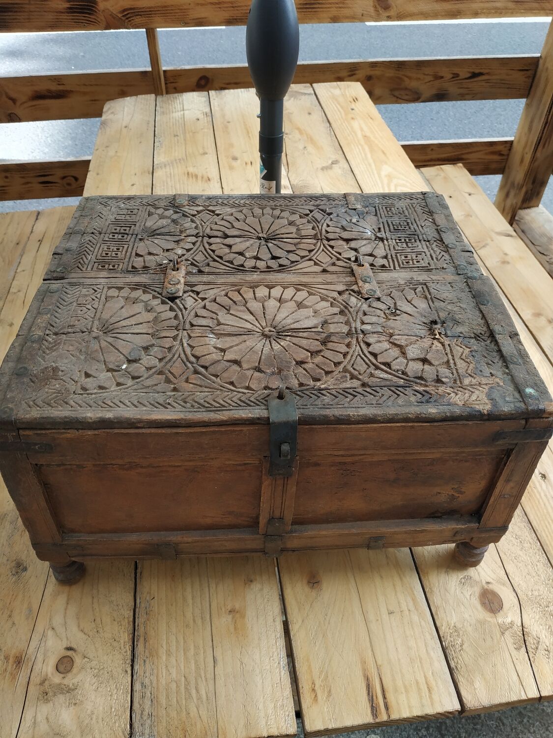 Carved wooden wedding chest