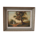 Tableau huile sur carton encadrée paysage vintage