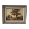 Oil painting on cardboard framed vintage landscape
