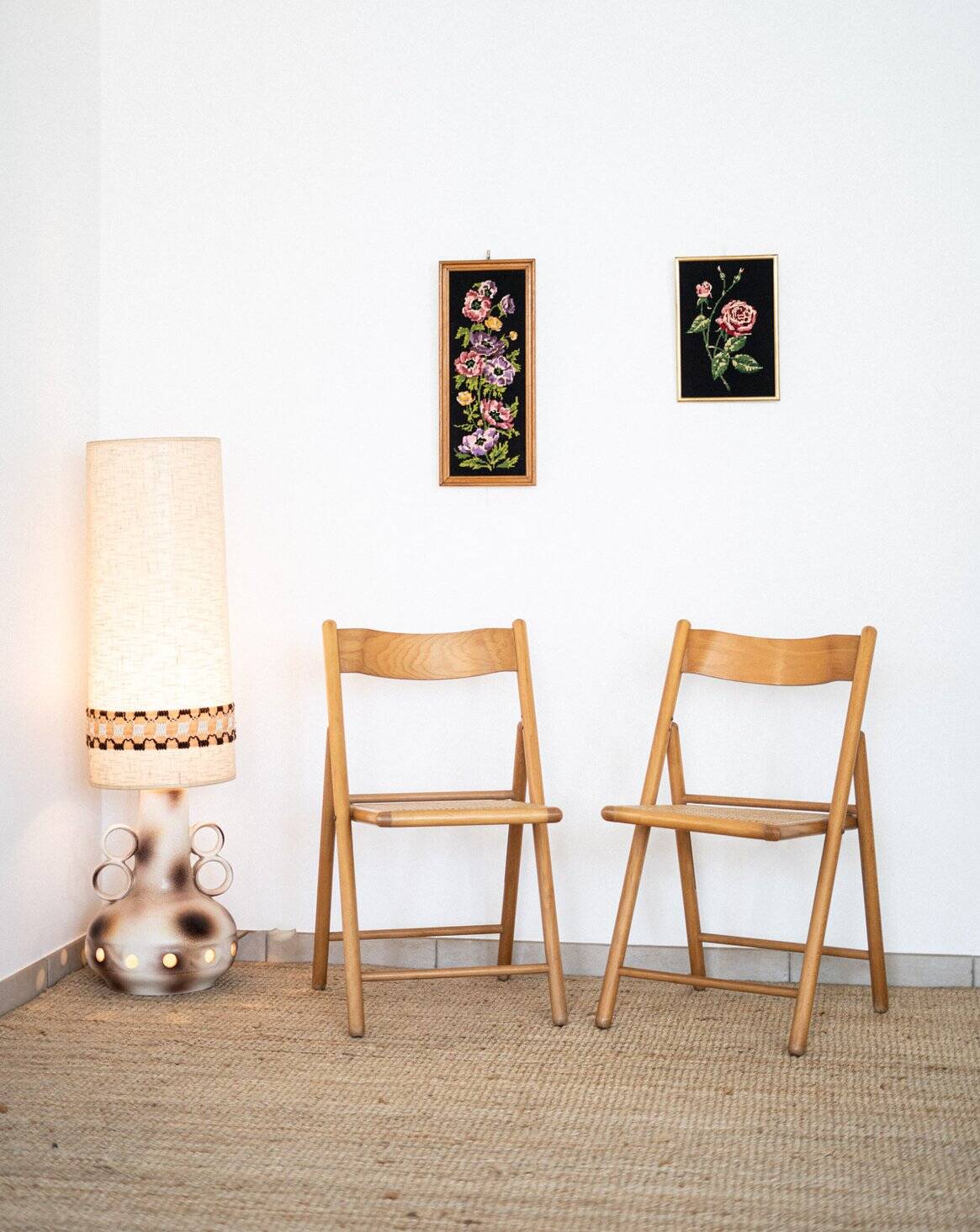 Pair of cane and beech chairs
