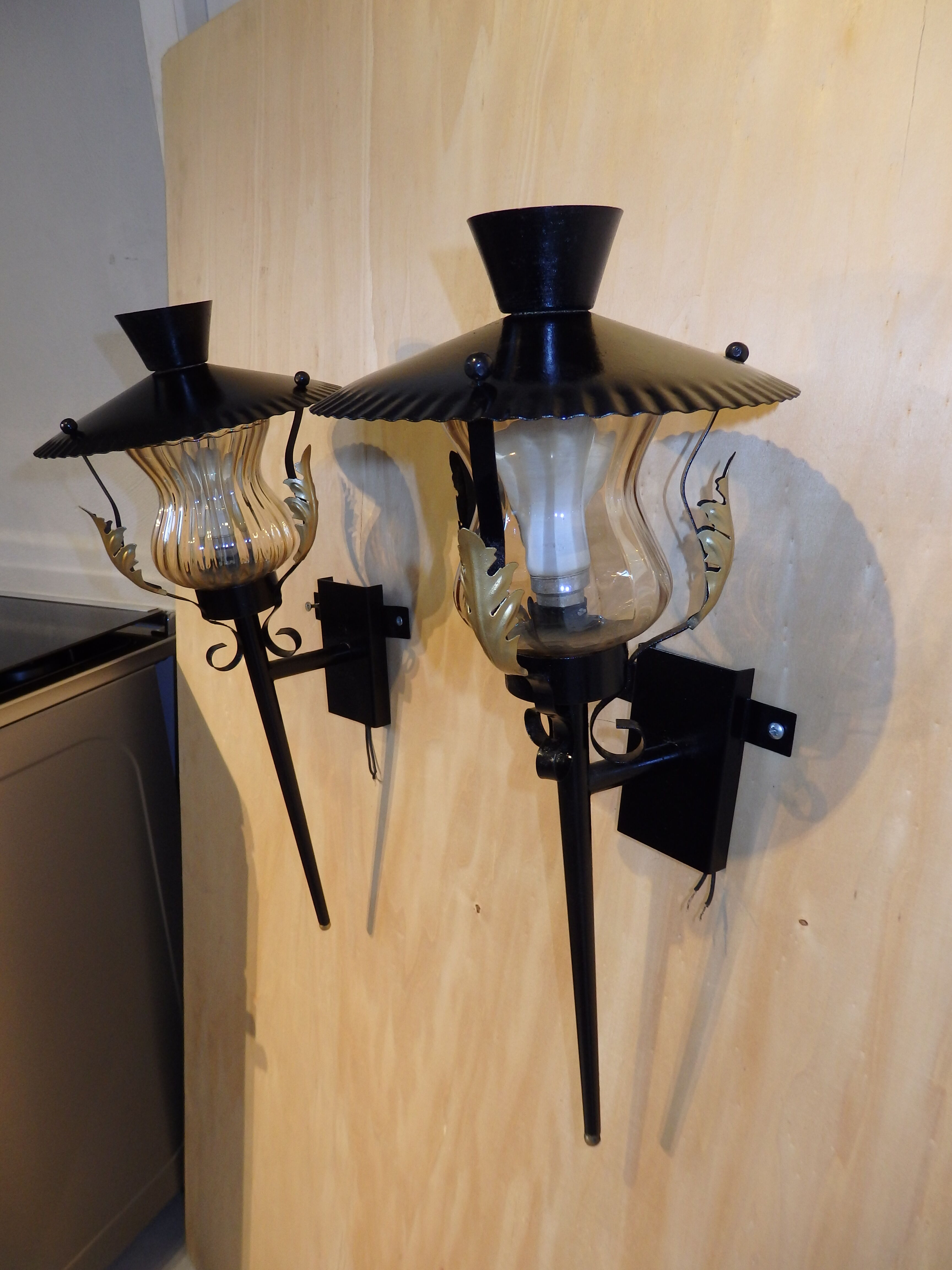 Pair of vintage torch wall lamps