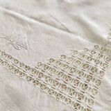 Antique tablecloth, English embroidery and "CD" monogram - 120x75 cm - Linen