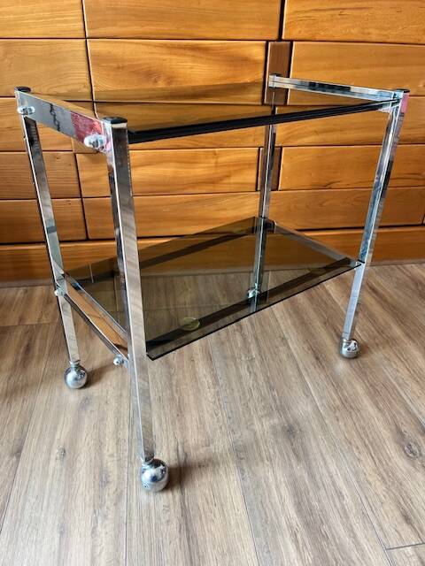 Chrome and glass serving trolley