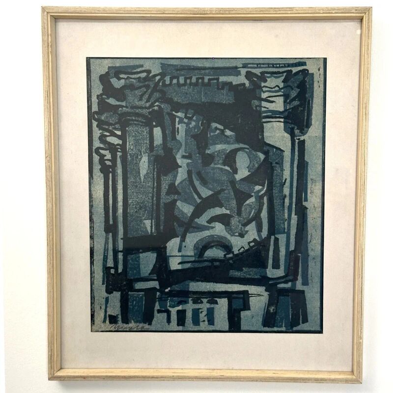 Vintage abstract engraving signed R. Masuda – Japan, 1960s–70s