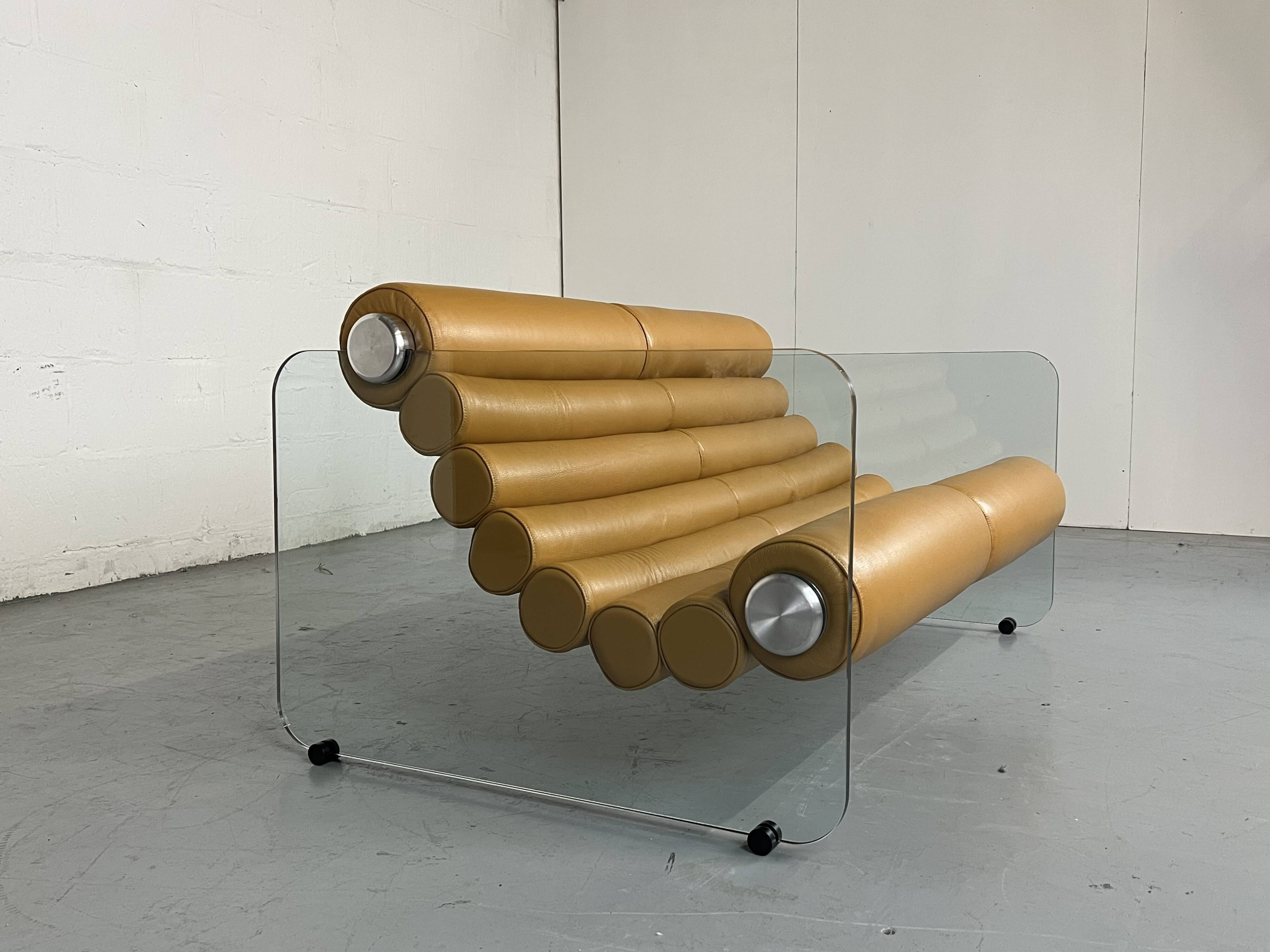 Hyaline leather and glass sofa by Fabio Lenci for Comfortline Italy 1960s