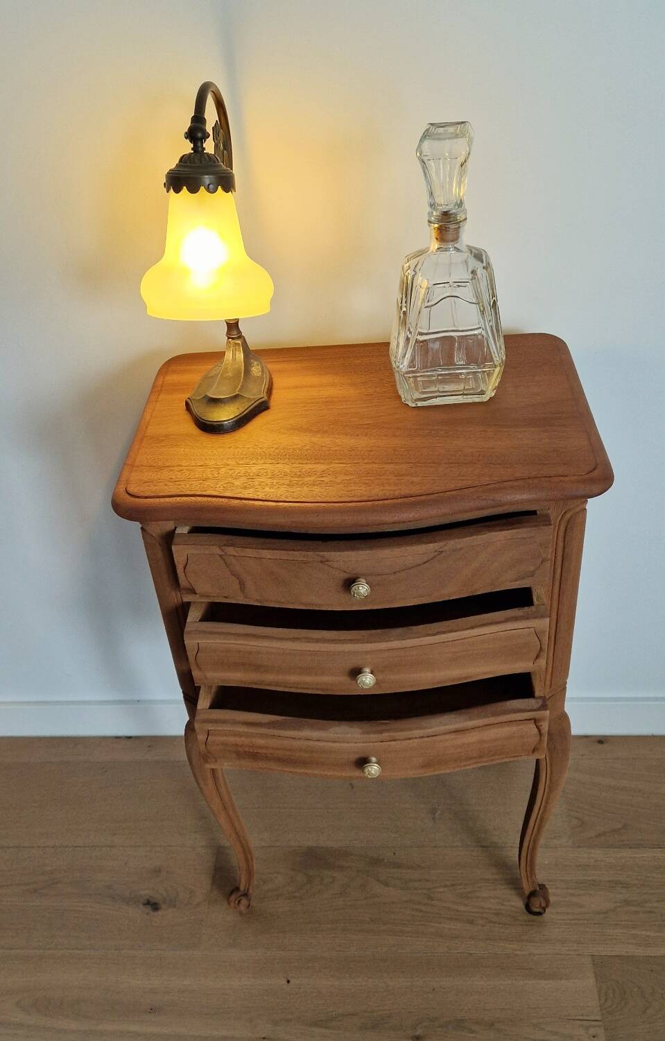 Louis XV style wooden bedside chest of drawers