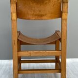4 chairs in solid elm and leather, Maison Regain 70s