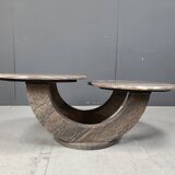 Table basse vintage à deux niveaux en marbre, années 1970