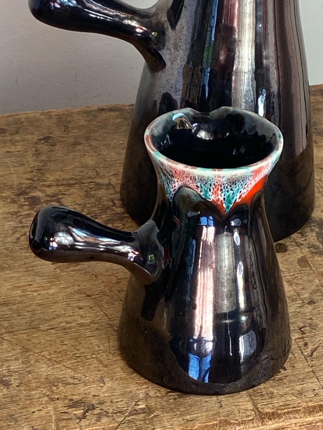 Pitchers and cups, iridescent ceramic, Vallauris