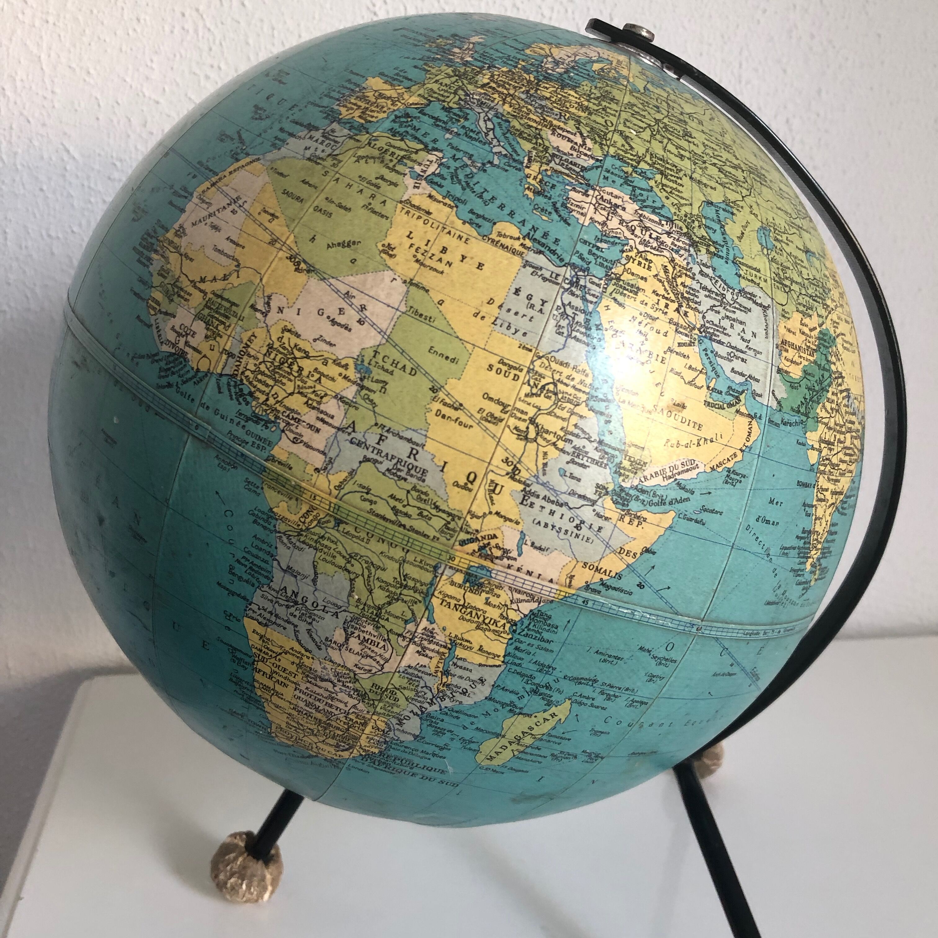 Globe vintage 1961 terrestre tripode Taride - 31 cm