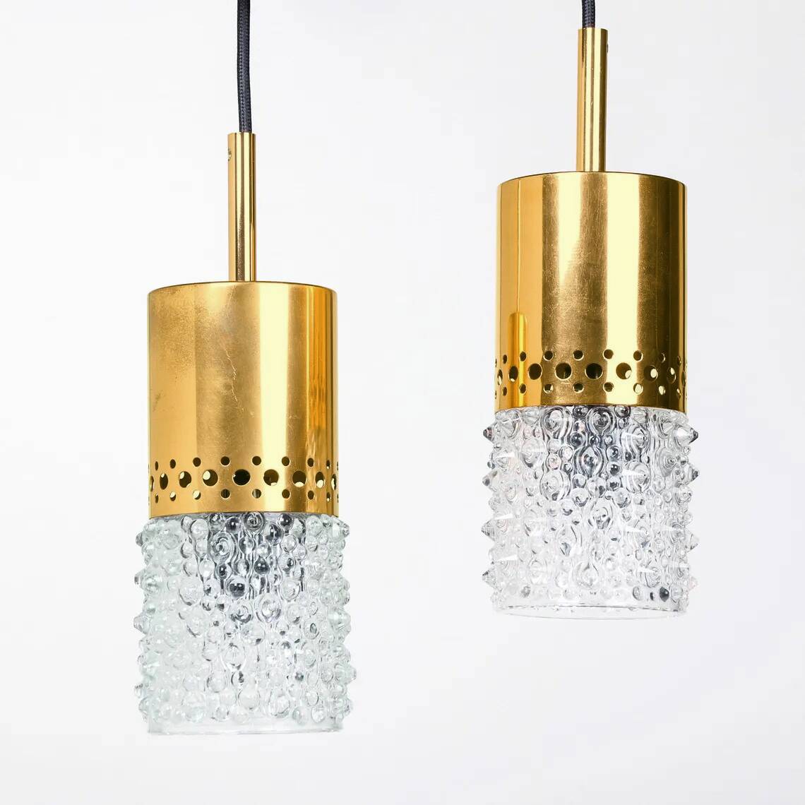 Brass and bubble glass pendant lights by veb narva, 1970s