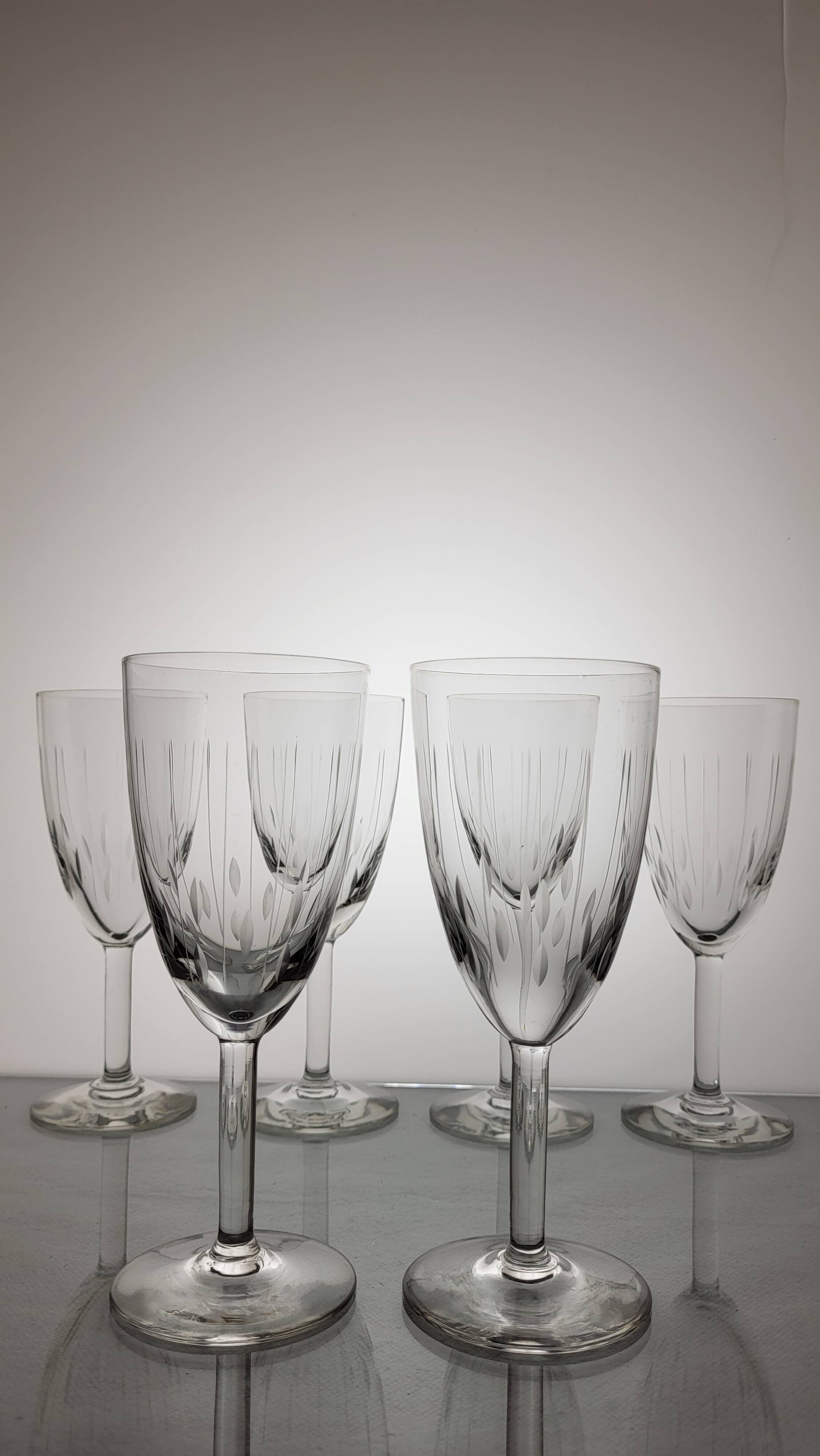 6 Art Deco Crystal Wine Glasses
