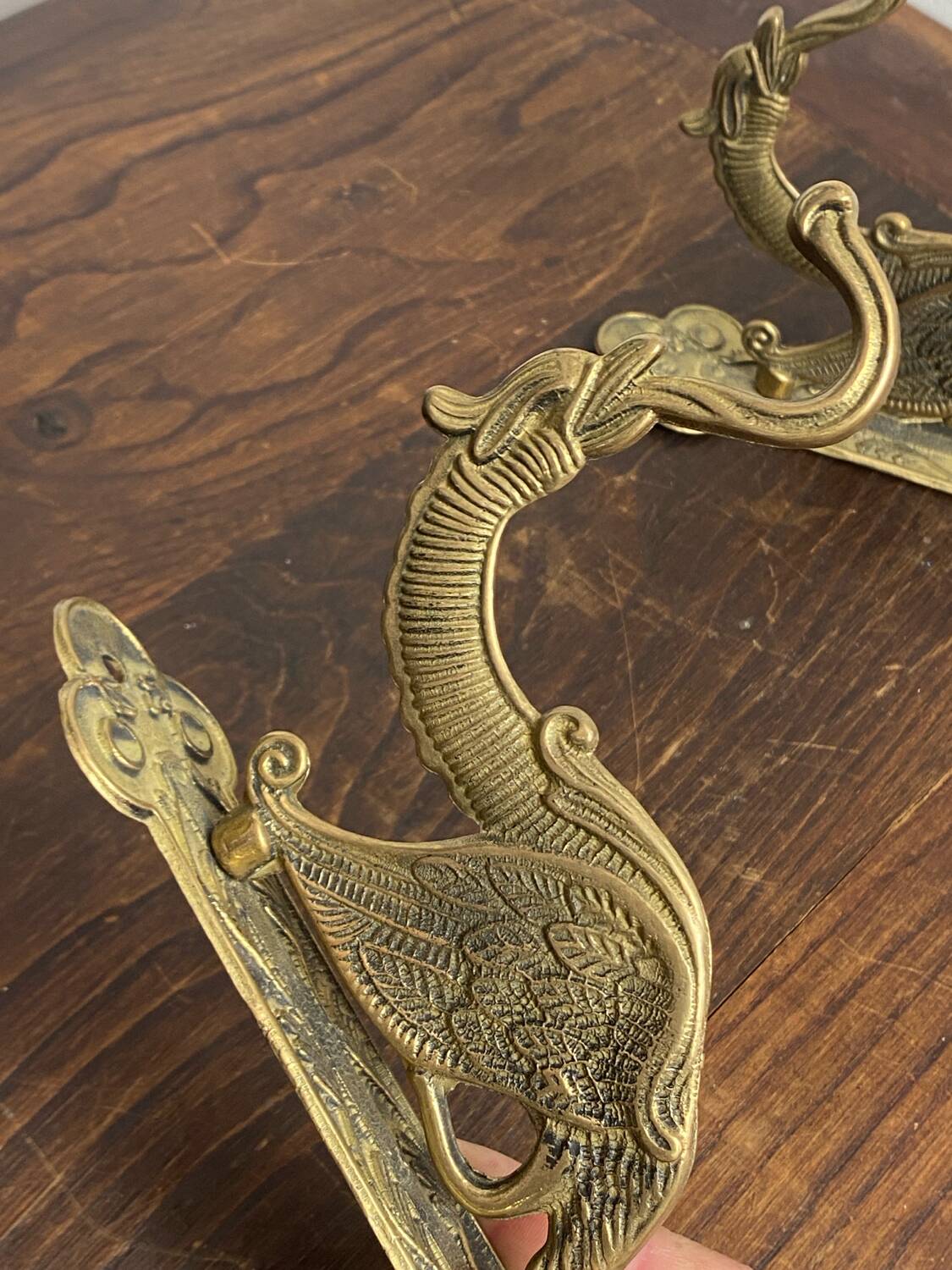 Antique wall hooks, dragon shape, in brass