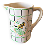 Pitcher / Vase Choisy Le Roi HBC Chatou, green orange black bird decoration