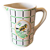 Pitcher / Vase Choisy Le Roi HBC Chatou, green orange black bird decoration