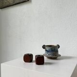 Pair of 1960s teak and brass "dice" candlesticks