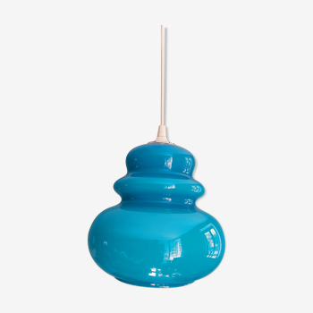 Vintage blue opaline pendant lamp, 70s