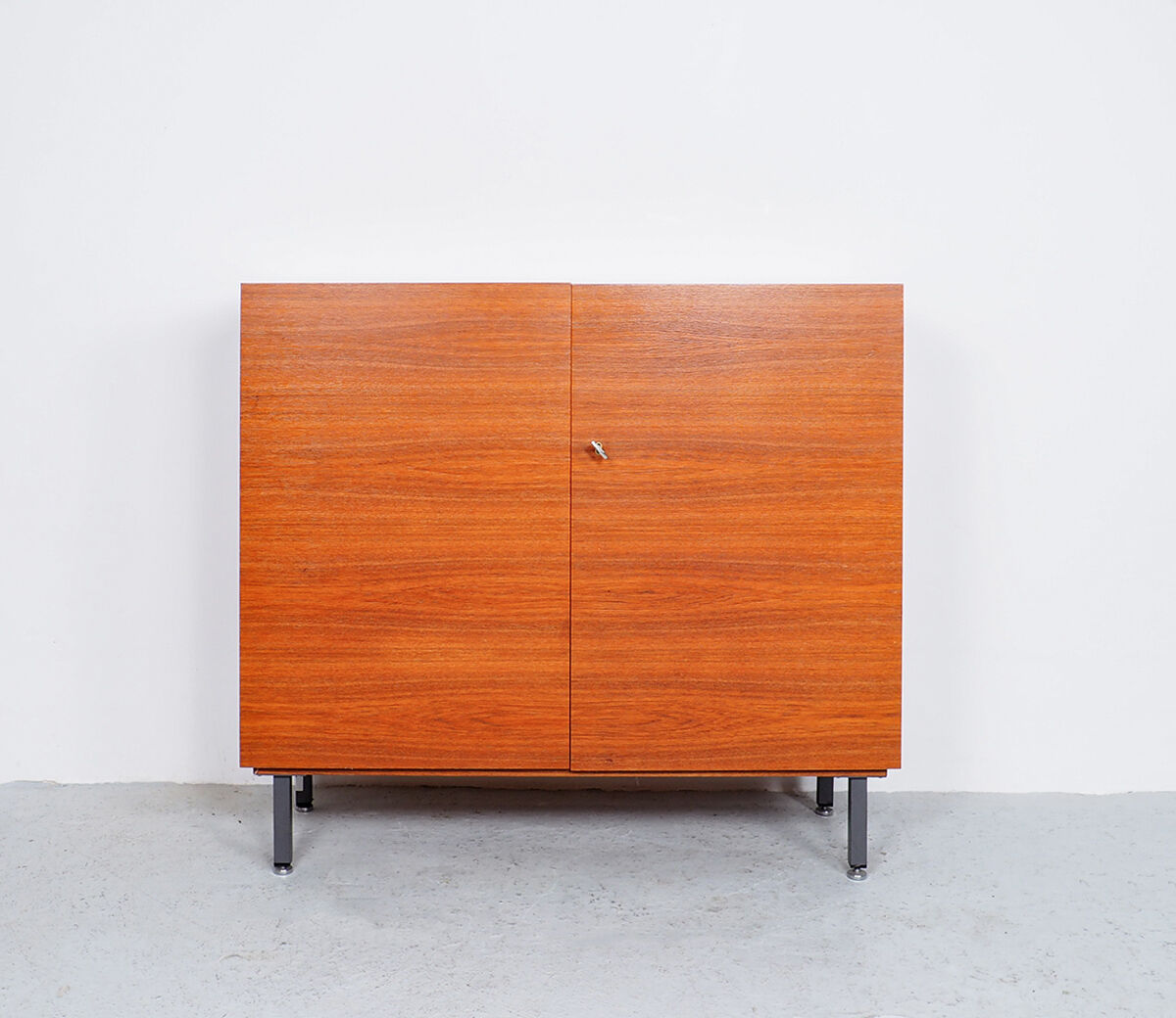 Vintage teak desk in cabinet, 1960s